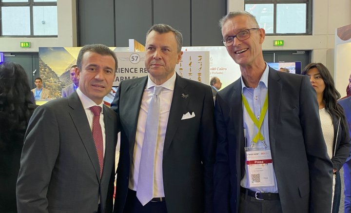 Tourism minister Ahmed Issa (middle) with the Director of Egyptian Tourism Board for Germany Mohamed Farag (left) and Egypt Business CEO Torsten Schwarz (right)